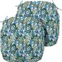 Magpie Fabrics Indoor Outdoor Cushion Cover Replacement 2 Pack, NO Insert! Water Repellent Slipcover with Ties Decor for Patio Garden Chair Seat Sofa Bench Wicker(Botanical Blue Green, 20x18x4 Inch)
