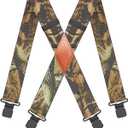 MENDENG Camo Suspenders for Men 2" Heavy Duty Clips - Adjustable X-Back Braces for Hunting and Daily Work (B/Army Green/Black Clips)