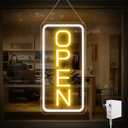 22.8"x 11.8" Ultra Bright 12V Neon Open Sign for Business, LED Open Neon Sign, Electric Light up Signs for Stores, Restaurants Offices Retail Shops Window (Yellow-White-Vertical)