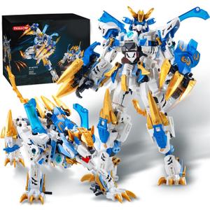 White Tiger 2 in 1 Mech Building Sets,Transform Robot Building Blocks Kits for Adults, Transforming Mecha Building Kits Action Figure Toys,Birthday Gifts for Boys Ages 8 10 12 14 (White Tiger)