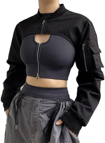 Goth Crop Top for Women 80s Emo Alt Punk Jacket Coat S