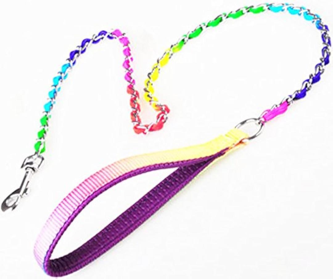 Rainbow Color Chain Chrome Plated Metal Dog Leash Dog Chain with Padded Handle,4mm 100cm