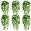 Hotop 6 Pcs Ferns Artificial Hanging Plants Vine Hanging Fake Plants Faux Ferns Indoor Outdoor Ivy Wall Decor Greenery Vine with Flower for Room Wedding Fall Decoration(White)