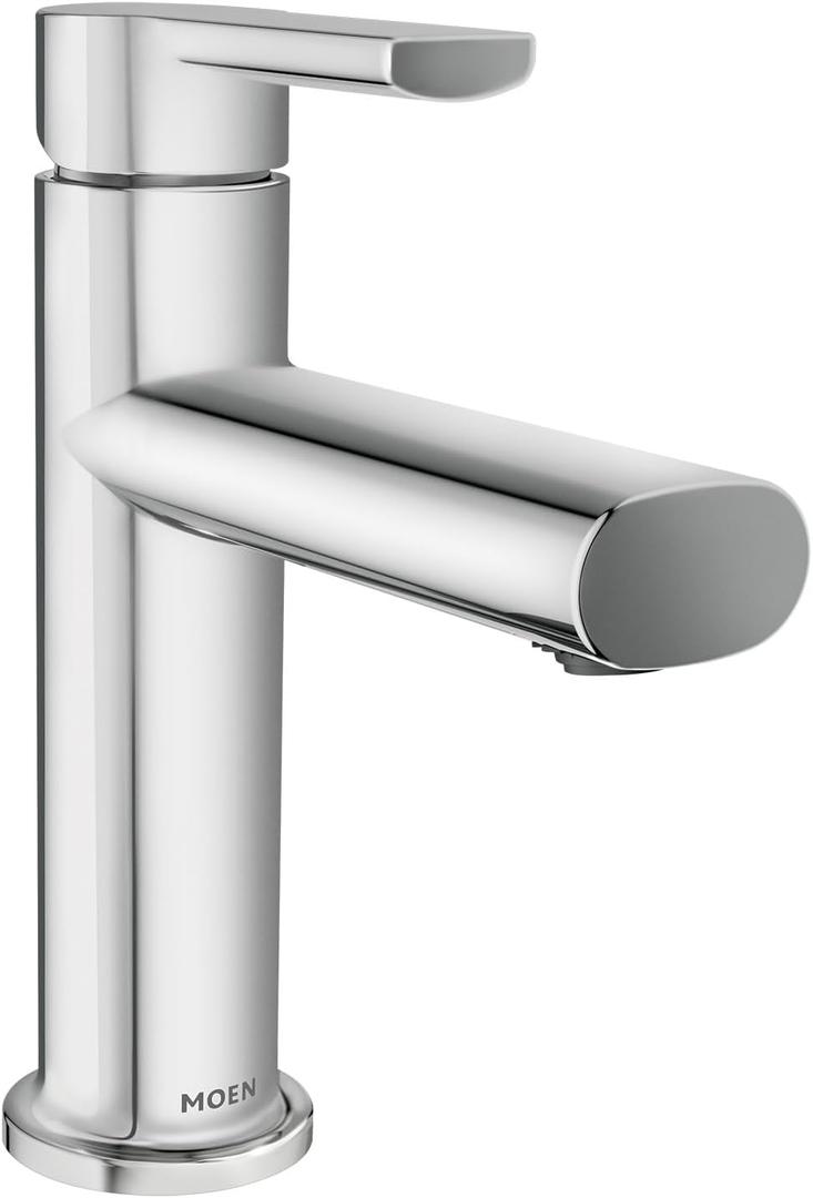 Moen Meena Chrome One-Handle Single Hole Modern Bathroom Sink Faucet with Optional Deckplate and Drain Assembly, 84794