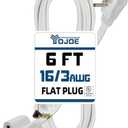 YOJOE Indoor Extension Cord, 3 Prong Grounded 13A Power Cord, 16 Gauge Heavy Duty 6 ft White Flat Plug Extension Cord for Home, Office, 16/3 SPT-3 UL Listed