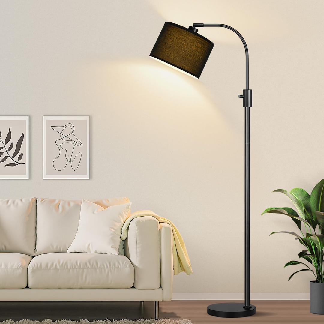 Upgraded Dimmable Black Floor Lamp, 1200 Lumens LED Bulb Included, Arc Floor Lamps for Living Room Modern Standing Lamp with Black Shade, Tall Lamp for Living Room Bedroom Office Reading Room Office