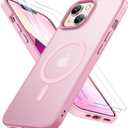 Miracase Magnetic for iPhone 13 Case 6.1 inch (Compatible with MagSafe)with 2X Screen Protectors Military-Grade Protection, Anti-Fingerprint Translucent Matte Phone Case Cover, Mes Pink