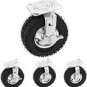 10 Inch Pneumatic Casters Wheels, Heavy Duty Rubber Casters Set of 4 with Brake, No Noise Locking Swivel Caster, 1200lbs Capacity for Workbench, Cart, Trolley and Wagon