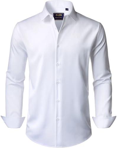 Men's Dress Shirts Stretch Long Sleeve Formal Shirt Solid Business Casual Button Down Shirts for Wedding, Prom, M