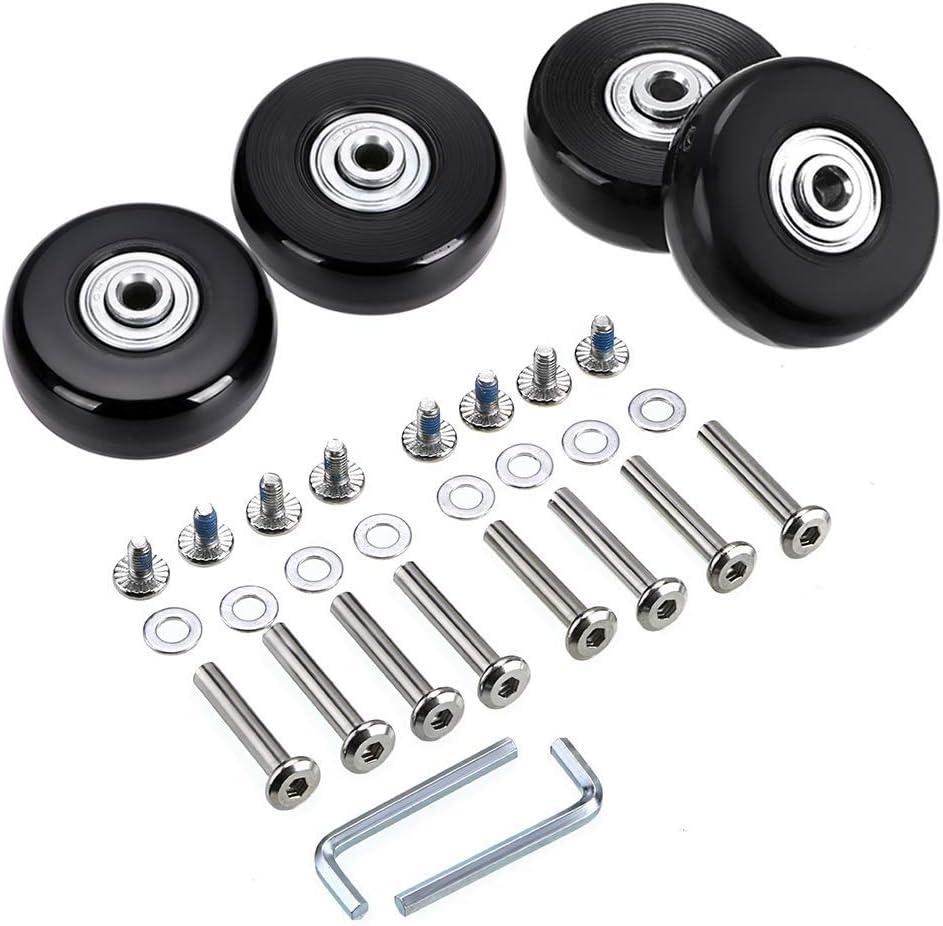 OwnMy 50mm x 18mm Set of 4 Luggage Suitcase Replacement Wheels, Rubber Swivel Caster Wheels Bearings Repair Kits (Black)