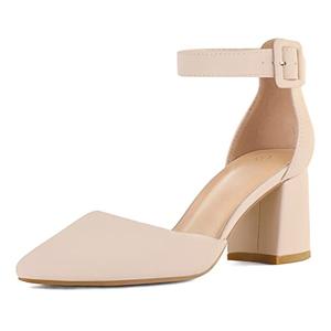 Mysoft Women's Pointed Toe Low Chunky Heels Closed Toe Ankle Strap Dress Pump Shoes 7