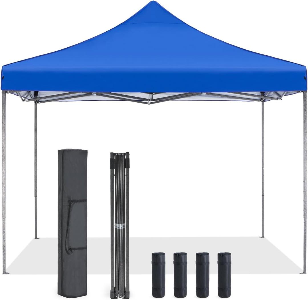 Sweetcrispy 10x10 Pop Up Canopy Tent - Heavy Duty for Parties, Backyard - Waterproof Portable Shade With Sand Bags - Blue
