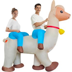 DAHAKII Funny 2-Person Inflatable Alpaca Costume Dual Person Team-Building Blow Up Suit/Outfit for Adults/Halloween/Cosplay/Mardi Gras/