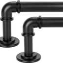 OLV 2 Pack Black Industrial Curtain Rods for Windows 28 to 48 Inch(2.3 to 4 Feet), 1 Inch Diameter Blackout Wrap Around Adjustable Heavy Duty Window Drapery Rods, Indoor and Outdoor, Matte Black