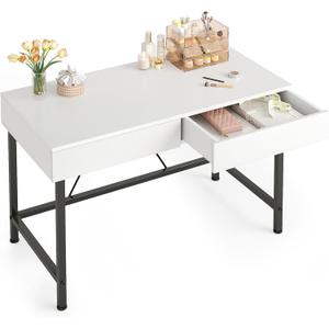 VERMESS Small Desk with Wood Drawers, 40 Inch White Vanity Desk for Bedroom, Makeup Desks No Mirror, Kids Work Desks with Storage for Home Office, Study Writing Computer Table, Simple & Minimalism