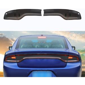 Tail Light Lamp Cover Guard Trim Bezel Frame Decor Exterior Accessories for 2015-2024 Dodge Charger, Smoked Black