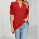 PerZeal Women's Summer Tops Tunic V Neck Ruffle Half Sleeve Blouses Short Sleeve Casual Loose Tops T-Shirts Red Large