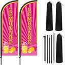 Remagr 2 Pack Lemonade Feather Flag 7 ft Advertising Swooper Flag Sign Windless Lemonade Banner with Pole Kit and Ground Stake for Businesses Restaurants Outside Ground(Rose Pink)