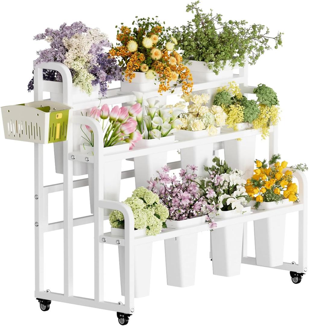 Heavy Duty Flower Bar with Buckets, 3-Tier Bouquet Bar Stand