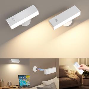 YiLaie LED Magnetic Wall Sconce Lights, 2Pack 4000mAh Battery Operated Wall Sconce, USB Rechargeable Wall Lights with Touch Controls & Brightness Adjustment, 360 Rotate Wall Mounted Reading Llight (White)
