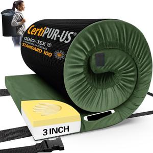 CYMULA Memory Foam Camping Mattress Pad, CertiPUR-US Sleeping Mat, Portable Roll Up Mattress for Adults, Camping Bed Pads for Sleepover, Car Bed with Travel Bag (Twin-75x38x3 IN, Green)