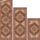 Kitchen Rugs Sets 3 Piece with Runner, Washable Non Slip Soft Boho Kitchen Mats, Low Pile Stain Resistant Carpet for Hallway, Laundry Room, Entryway (20"x32"+20"x48"+20"x59", Rust Red)