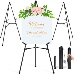 3Pcs Easel Stand for Sign - 63" Display Easel for Wedding Sign Stand Poster Stand, Lightweight Poster Easel for Painting, Folding Portable Easel Stand with Carrying Bag, Black