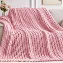 Negwoo Chunky Knit Throw Blanket, 50''*60'' Knitted Throw Chenille Yarn for Bed Couch, Handmade Light Pink Crochet Big Thick Blanket, Machine Washable Cute Comfy Blanket for Home Decor