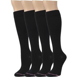 4 Pairs Dr. Motion Graduated Compression Knee-hi Women's Socks (Black, Shoe Sizes 4-10)