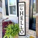 Surfapans Hey Hi Hello Welcome Sign For Front Porch Standing 45"X9" Large Outdoor Tall Wood Frame Vertical Wall Decor Rustic Farmhouse Outside Home Modern Front Door Board Decoration (Black)
