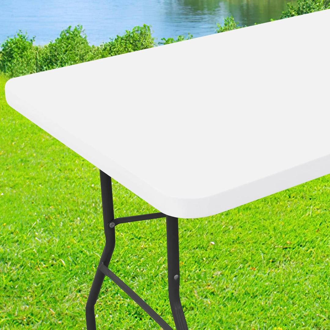 Spandex 8 Foot Rectangle Table Cloth, Elastic Fitted Tablecloths for Picnic, Stretch Washable Patio Table Cover for Outdoor, Camping, Banquet and Parties (White, 30"x96")