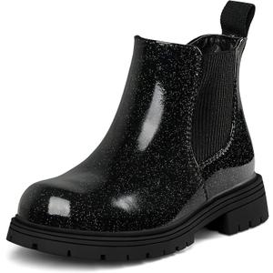 K KomForme Girls Glitter Ankle Boots Side Zipper Chelsea Booties Lug Sole (2 Big Kids)