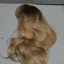 Long Blonde Wig for Women Layered Wavy Wig with Bangs 24 Inch Ombre Blonde Wigs Curtain Bang Synthetic Wigs for White Women Blonde Wig with Dark Roots Curly Hair Replacement Wigs for Daily Party Use