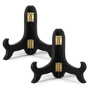 Skrfren Small Plate Stand, 5 Inch Wooden Easel Plate Holder Wooden Display Stand Plates Decorative Plates Holder, Picture Frames Folding Display Stands Desktop Ornaments Artwork DisplayStand, Black