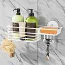 TAILI Shower Caddy Suction Cup with Hooks & Soap Holder, Heavy Duty Bathroom Shower Organizer, No Drilling Shelves for Inside Bathroom, Metal Storage Basket