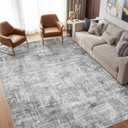 Washable 6x9 Area Rug for Living Room - Modern Abstract Carpet with Non-Slip Backing, Low Pile & Soft, Stain Resistant, Kid & Pet Friendly Decor for Bedroom & Dining Room - Black Grey