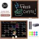 2-in-1 Double-Sided Magnetic Chalkboard 24"x16", Chalk Calendar Board & Large Blackboard for Kitchen & Home Decor, Schedule, Menu, Back-to-School Gift - Hanging Chalk Board with 2 Liquid Pens, Brown