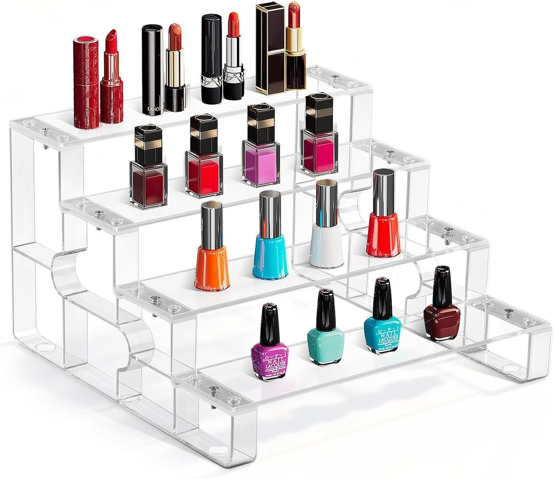 2 x 4‑Tier Acrylic Display Riser, Perfume & Cologne Organizer Stand