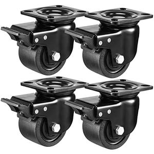 W B D WEIBIDA Plate Swivel Caster Wheels 3-inch Heavy Duty of 4400lbs, Low Gravity Center Design Black Caster Wheels with Brake, Durable & Quiet & Sturdy Nylon Wheels for Industrial, Set of 4