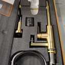 Pull Down Kitchen Faucet with Cup Washer Brushed Gold Kitchen Sink Faucet with Deck Plate,Glass Rinser,Single Handle,Single Hole,Lead-Free Stainless Steel (with Cup Washer)