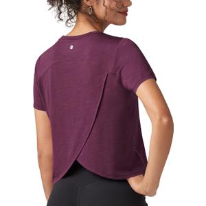 Willit Women's Workout Tops Athletic Shirts Cropped Short Sleeve Split Back Gym Breathable Quick Dry, S