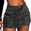 ELLEVEN High Stretchy Denim Cargo Skort for Women, High Waist, Casual Mini Y2K Jean Skirt Shorts with Pockets Size XL