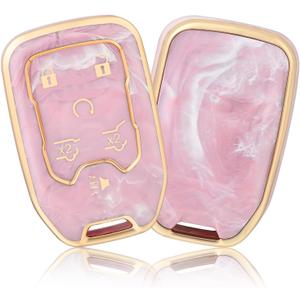 OFFCURVE Key Fob Cover for GMC Yukon/Yukon XL Terrain Acadia Sierra Key Fob Case for Chevy Chevrolet Suburban Tahoe Car Accessories Holder Remote Smart 6 Buttons Key Protector, Pink/Pattern Random
