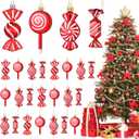 Aoriher 24 Pcs Christmas Candy Cane Ornament Plastic Peppermint Candy Cane Christmas Decorations Xmas Hanging Lollipop Pattern Decorations with Rope for Xmas Holiday Festival Decor(Vivid Style)