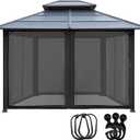 EasyLee 10x12 Gazebo Replacement Mosquito Netting 4 Sided Mesh Walls with Zippered Entry Universal Fit for Patio and Outdoor,Black