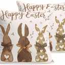 Easter Decorative Throw Pillow Covers 18x18 Set of 2 Bunny Spring Square Pillow Covers for Couch Happy Easter Rabbit Leaves Cushion Cases for Living Room Bedroom Bed Car Chair