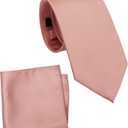 Regular Tie and Pocket Square for Men, Solid Color Necktie Set, 3.2 inch Standard Width (33 Rose Gold)