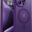 CANSHN Magnetic Compatible with iPhone 15 Pro Case, Upgraded [Full Camera Protection] [Compatible with Magsafe] [Translucent Matte] Shockproof Protective Phone Case Cover 6.1 Inch - Deep Purple