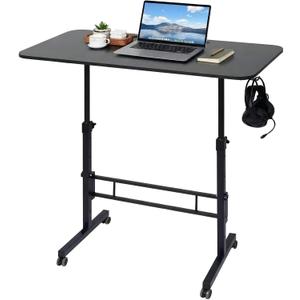 Adjustable Standing Desk with Wheels, Portable Rolling Walking Pad Desk, Small Laptop Table for Home Office, Sit Stand up Workstation, Size 15.7"x31.5", Black