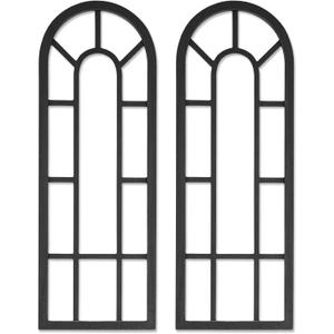 HPC DECOR Rustic Window Frame Wall Decor Set of 2 - Vintage Country Hanging Decor,Modern Farmhouse Window Wall Decor-Arch for Home,Bedroom,Living Room,Kitchen Decoration Black.